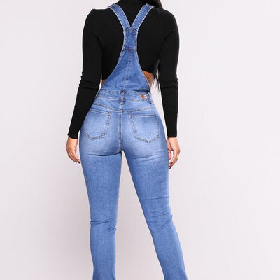 Women's Overalls Ripped Stretched High Waist Jeans Jumpsuits Denim