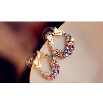 Gold Color Bow knot pop Round Hoop Earrings for Women