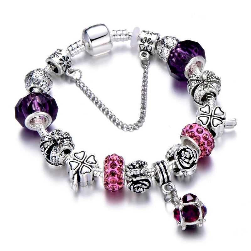 Vintage Silver plated Crystal Charm Bracelet