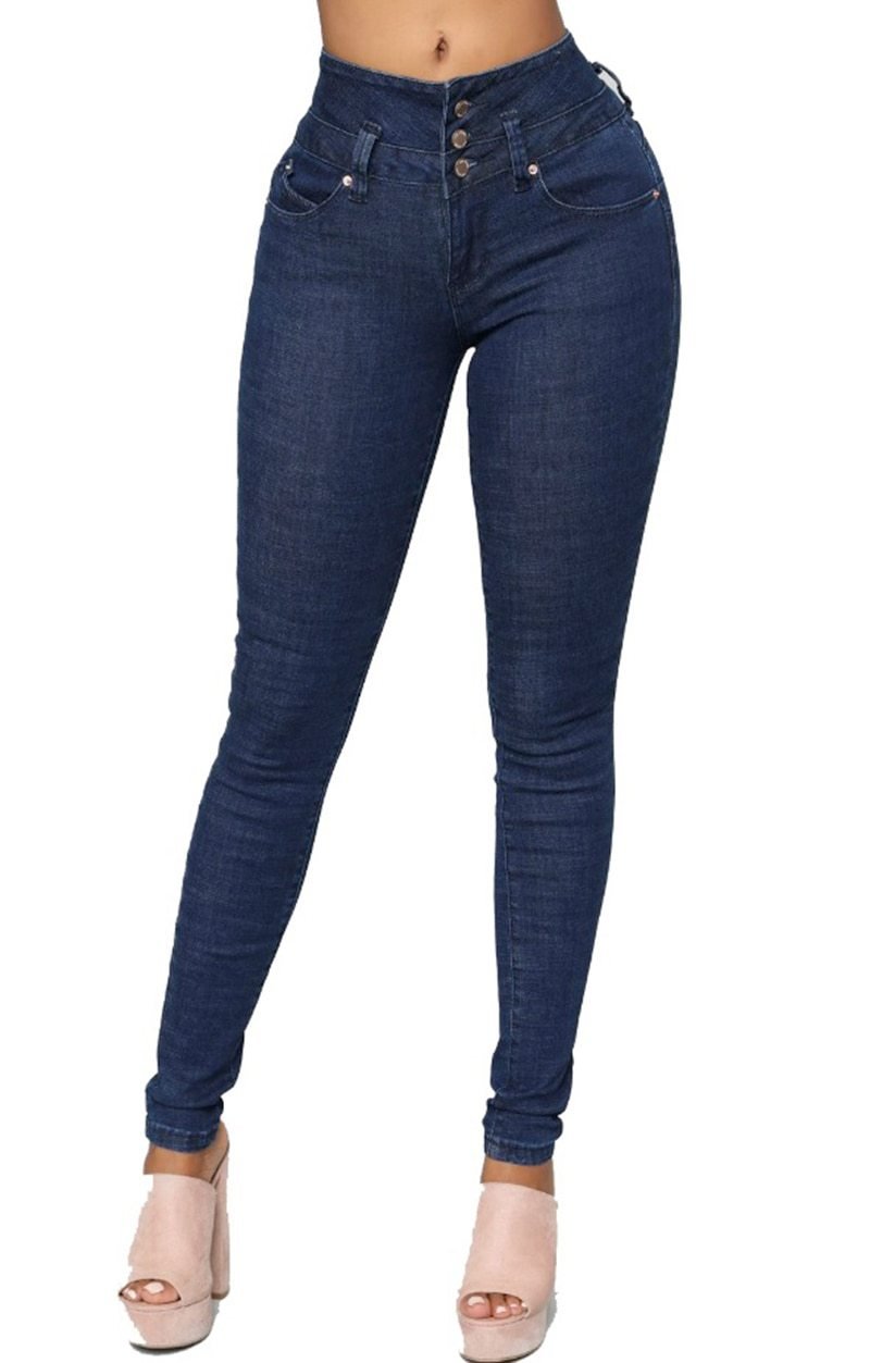 Women High Waist skinny sexy slim street wear button Jeans