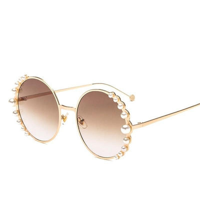 Luxury Round Women Sunglasses Pearl Decoration