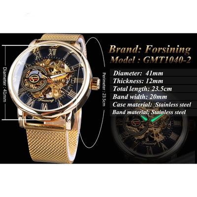 Transparent Case Fashion 3D Logo Engraving Golden Watch