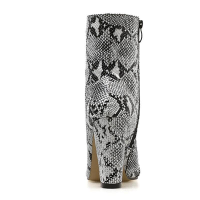 Women Snake Boots Fashion Square Heel Boots
