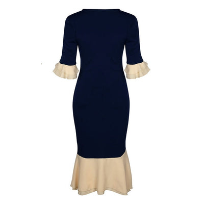 Elegant Vintage Office Lady Mermaid Sleeve Dress