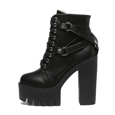 Women Heel Spring Autumn Lace-up Soft Leather Platform Shoes