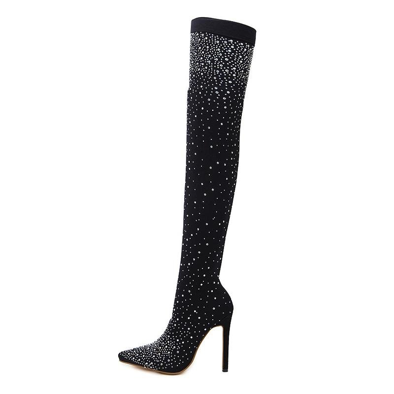 Catwalk Glass Elastic Fabric Sock Pointy Boots