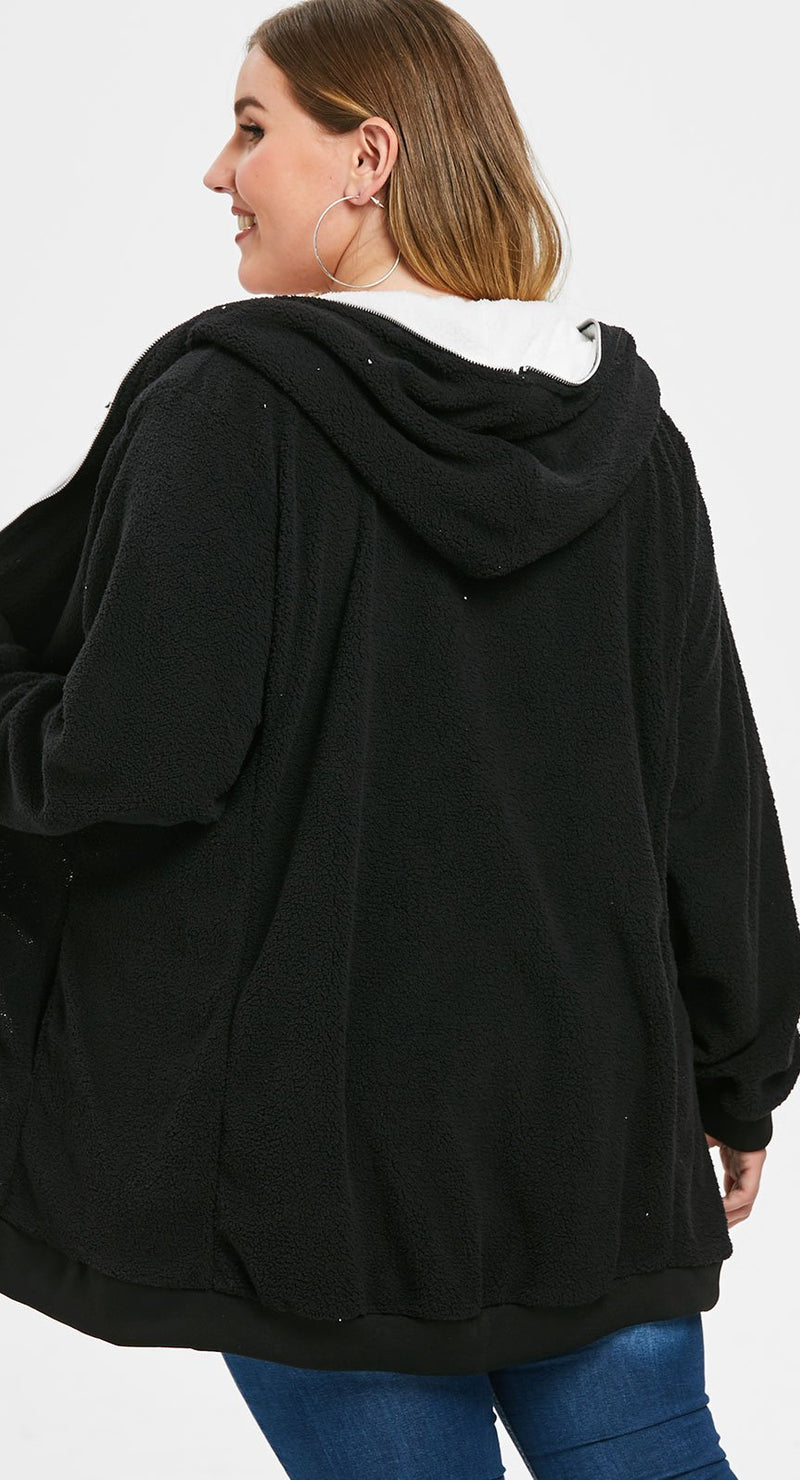 Autumn Winter Plus Size Hooded Zip Up Faux Fur Coat Female Zipper