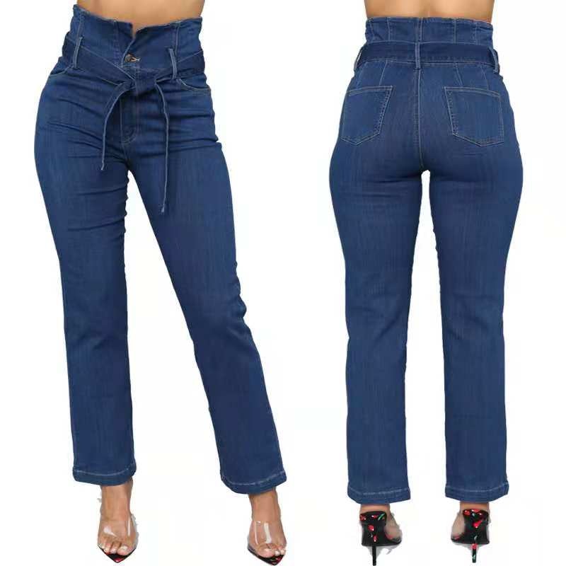 Women High Waist wide leg Elastic Jeans