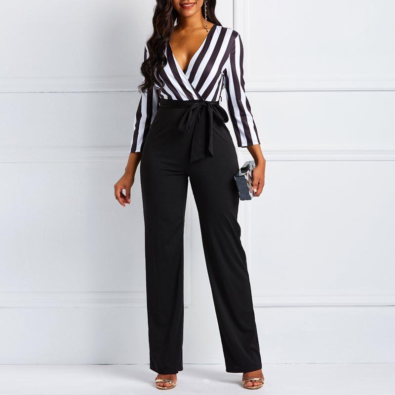 Stripe Color Block Lace-Up Jumpsuit