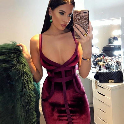 Women Sleeveless Sexy V-neck Bodycon, Evening Elegant Party Celebrity Club Dresses