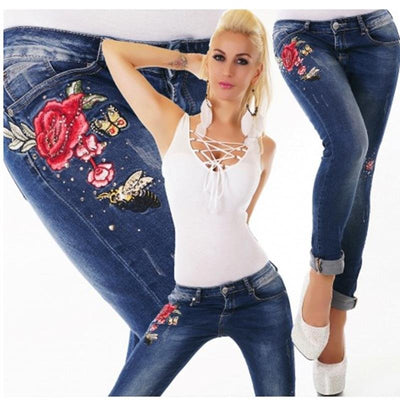 Elastic Stretch embroidery sexy Jeans