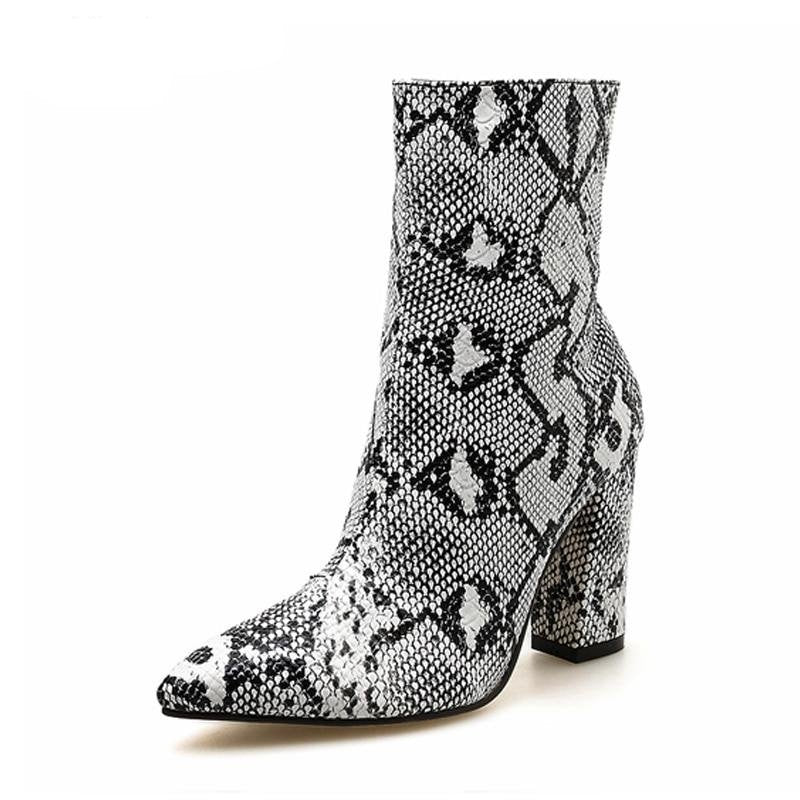 Women Snake Boots Fashion Square Heel Boots