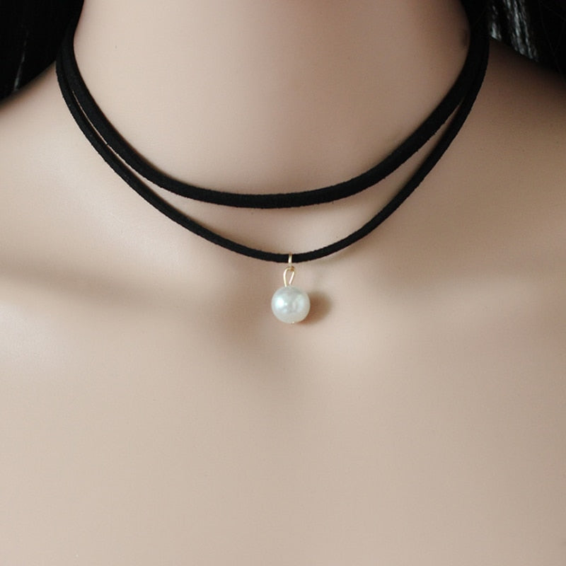 Double Layer Single Imitation Pearl Choker Necklace Collier