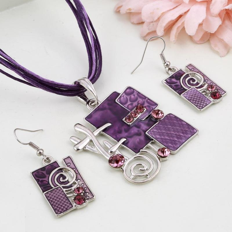 Summer Style Enamel Silver Pendant Jewelry Sets