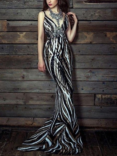 Sexy Graceful V Neck Off Shoulder  Sequin Dress