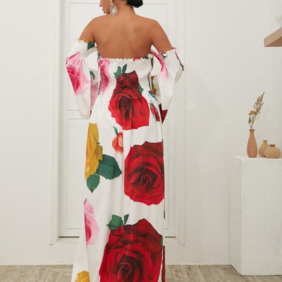 Flower Print Dress Off Shoulder Dress