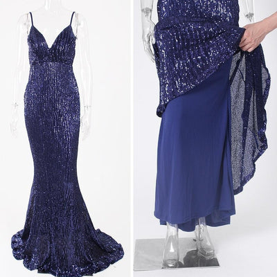 V Neck Sequined Evening Party Dress