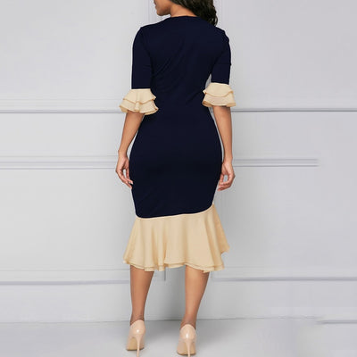 Elegant Vintage Office Lady Mermaid Sleeve Dress