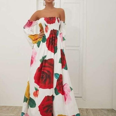 Flower Print Dress Off Shoulder Dress
