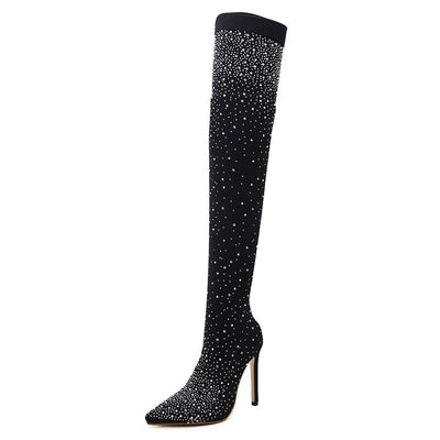 Catwalk Glass Elastic Fabric Sock Pointy Boots
