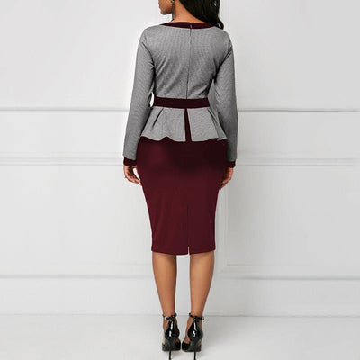 Women Vintage Bodycon Elegant Bowknot Office Maxi Dress