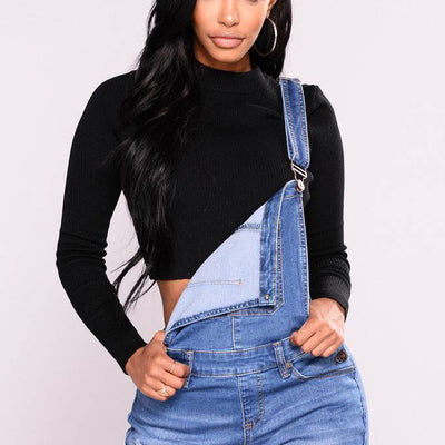 Women's Overalls Ripped Stretched High Waist Jeans Jumpsuits Denim
