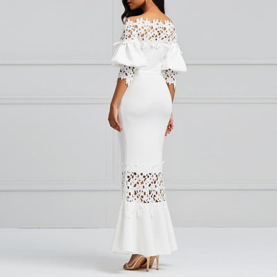 White Off-shoulder Office Maxi Dress