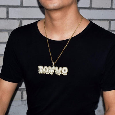Custom Name White Drip Bubble Letters Hip Hop Chain