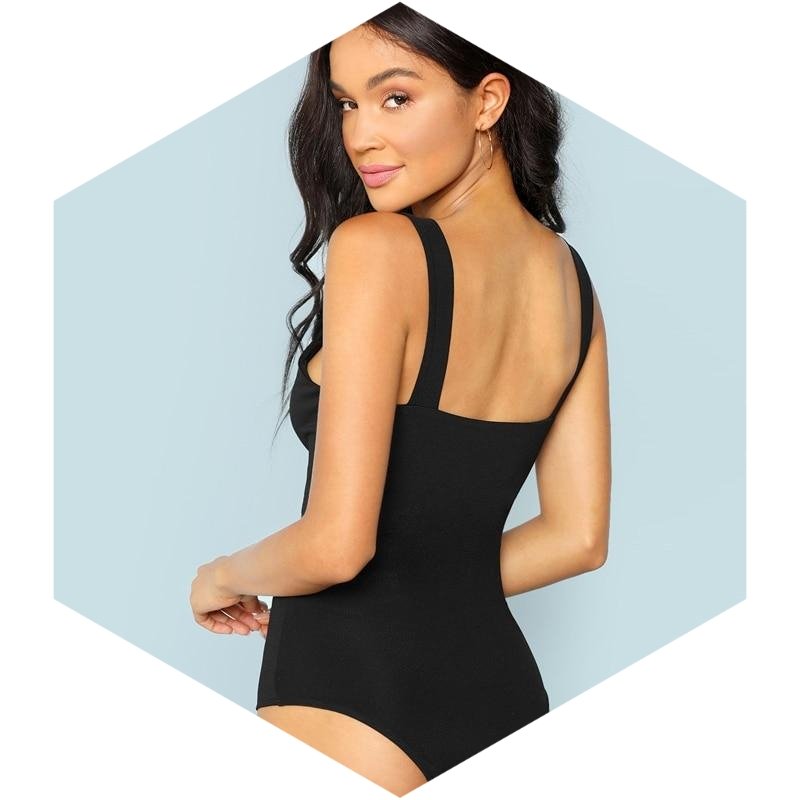 Black V-Cut Front Bodysuit