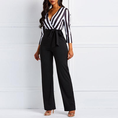Stripe Color Block Lace-Up Jumpsuit