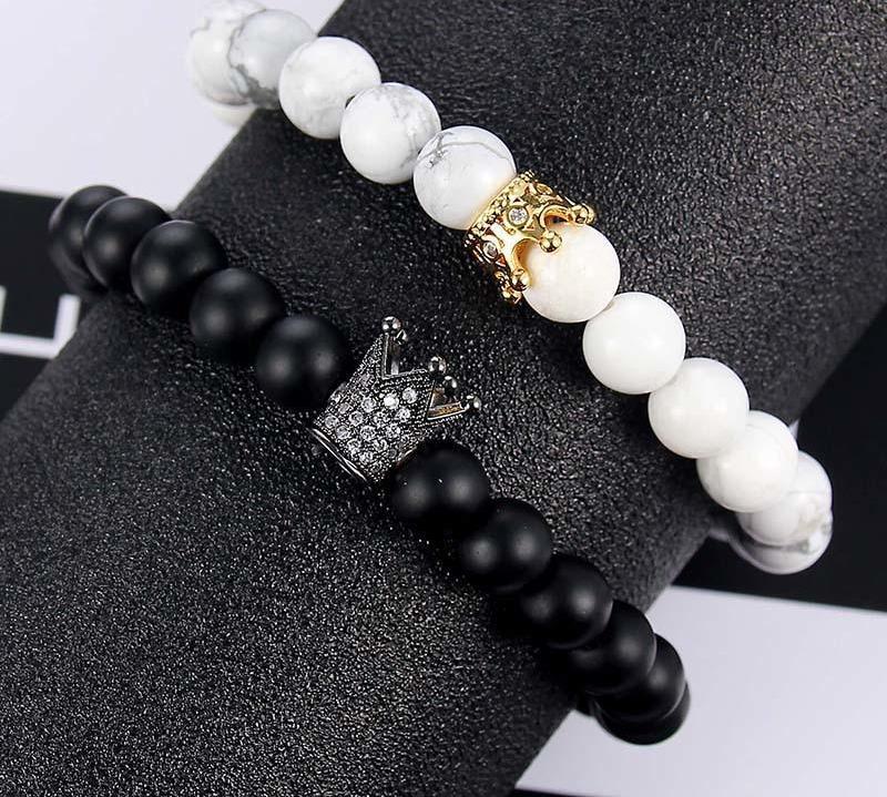 1 Pair Couple Crystal Gold Alloy Copper Rhinestone Crown Bracelets