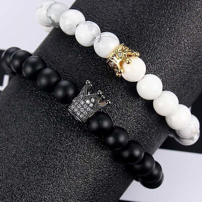 1 Pair Couple Crystal Gold Alloy Copper Rhinestone Crown Bracelets