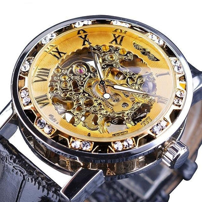 Black Golden Retro Luminous Hands Fashion Diamond Display Men's Watch