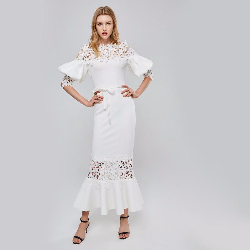 White Off-shoulder Office Maxi Dress