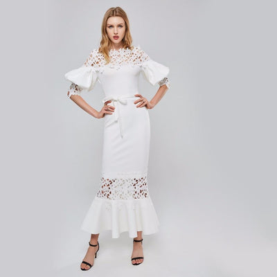 White Off-shoulder Office Maxi Dress