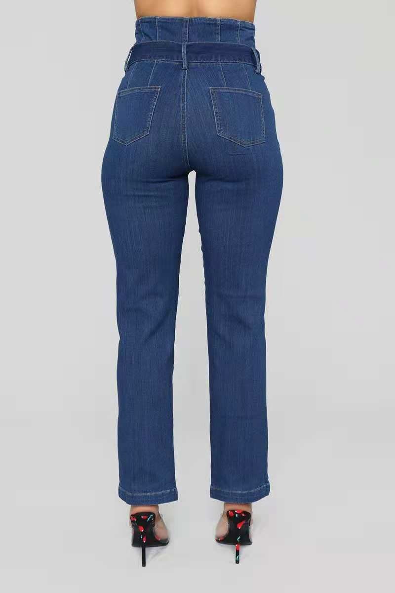 Women High Waist wide leg Elastic Jeans