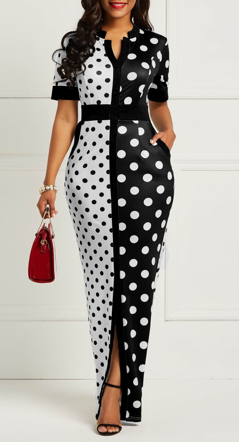 Vintage Bodycon Fashion Polka Dot Bandage Split Skinny Office Dress