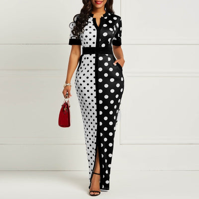 Vintage Bodycon Fashion Polka Dot Bandage Split Skinny Office Dress
