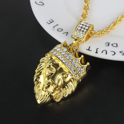 Gold Color Good Crown Lion Head Crystal Pendant