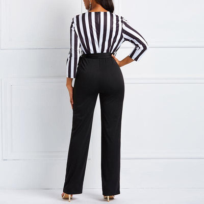 Stripe Color Block Lace-Up Jumpsuit