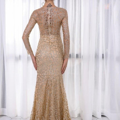 Sexy O Neck Long Sleeve Pattern  Glitter Evening Dress