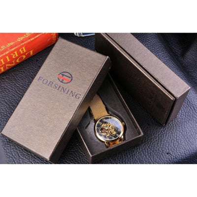 Transparent Case Fashion 3D Logo Engraving Golden Watch