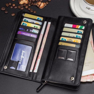 Men Wallets Long Double Zipper PU Leather Wallet