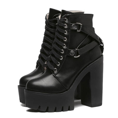 Women Heel Spring Autumn Lace-up Soft Leather Platform Shoes