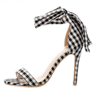 Scottish Plaid High Sandals Women Cross-Tied Heels