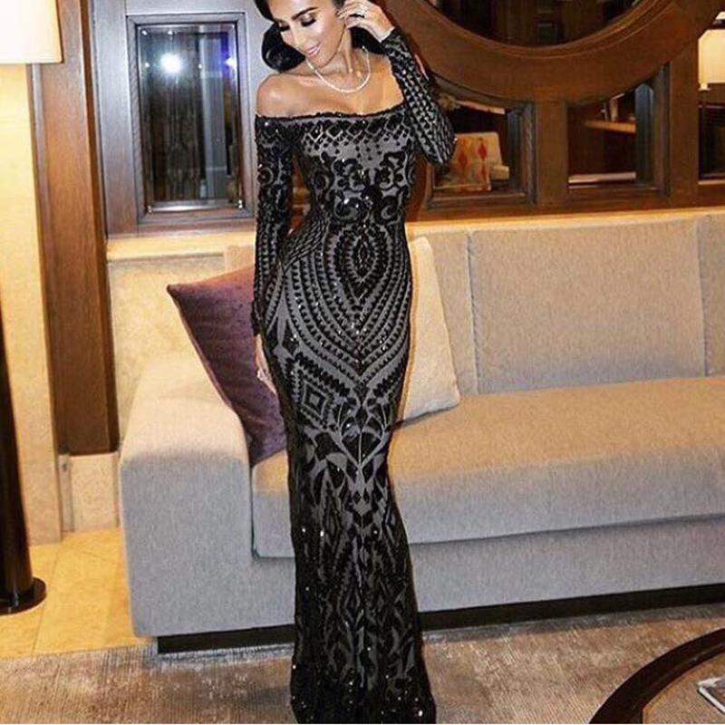 Sexy Slash Neck Off Shoulder Burgundy Sequined Party Dress