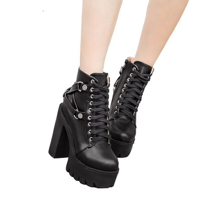 Women Heel Spring Autumn Lace-up Soft Leather Platform Shoes