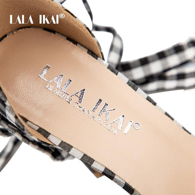 Scottish Plaid High Sandals Women Cross-Tied Heels