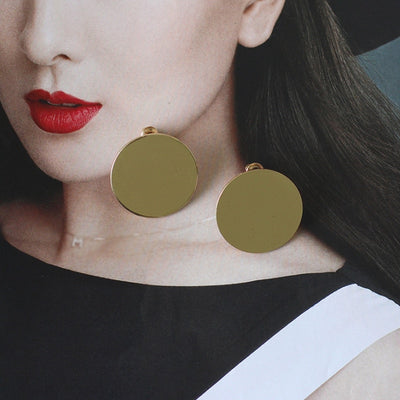 Silver Gold Color Big Round Stud Earrings for Women