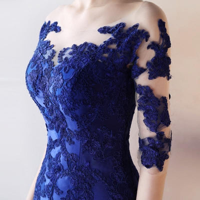 Beautiful Long royal blue Lace Evening Dresses